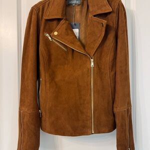 Real suede Moto Jacket with tags. tag states UK size 12, which is a US size 8.